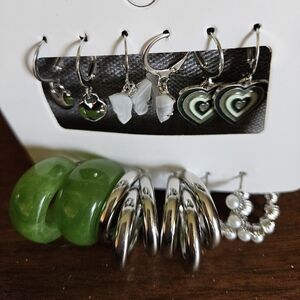 Six pair silver and green earrings new